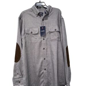 Chaps Button Down Shirt Mens 1XB Grey Heather Elbow Patches Untucked New